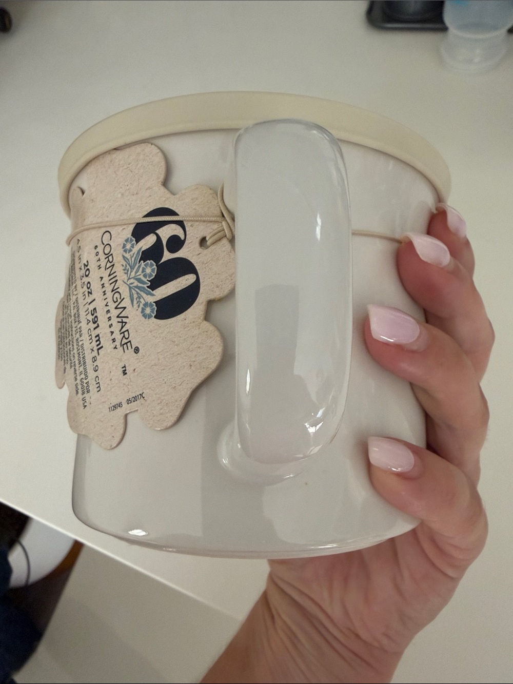 Corningware 60th AnniversaryWhite Canister with Blue Floral Design and Cream Lid - Picture 6 of 7